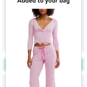 Pink Lace Trim Pajama Set